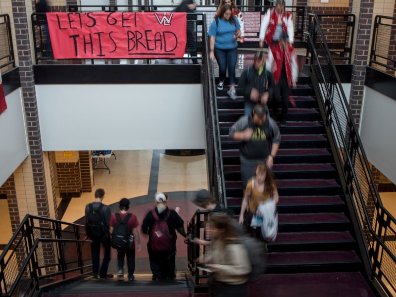 Students move between floors at Whitmore Lake High School, a spacious facility that is under capacity as enrollment has steadily declined in recent years.