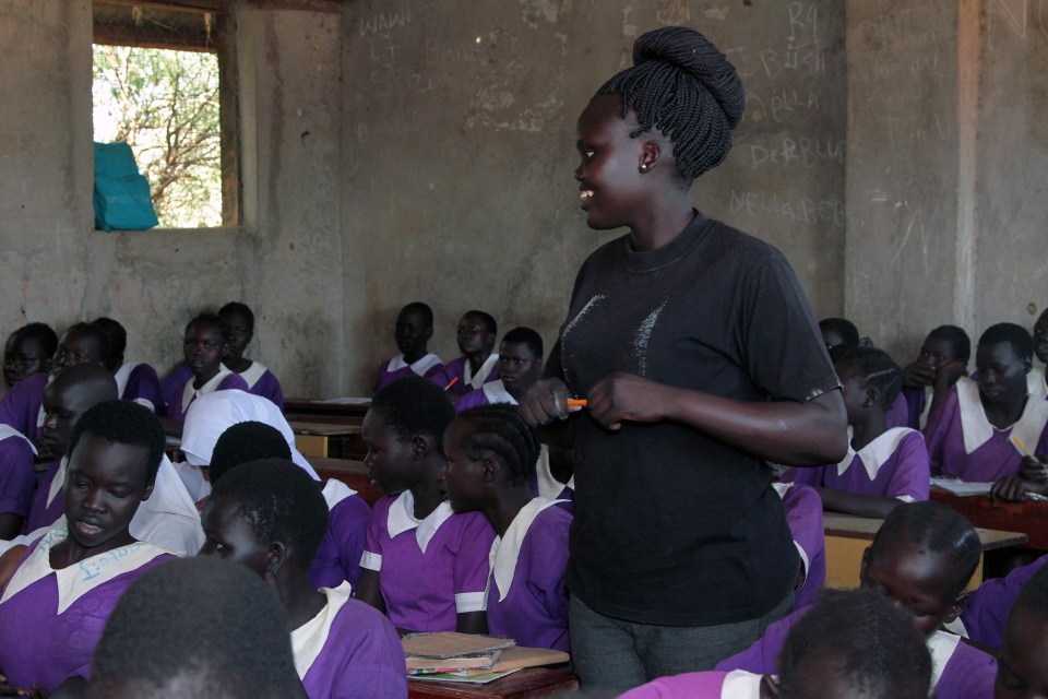 Jessica Deng, 21, teaches a math class at Bahr El Naam Primary School, an all-girls school in Kakuma Refugee camp. Deng, a refugee herself, says she serves as a role model for her female students.