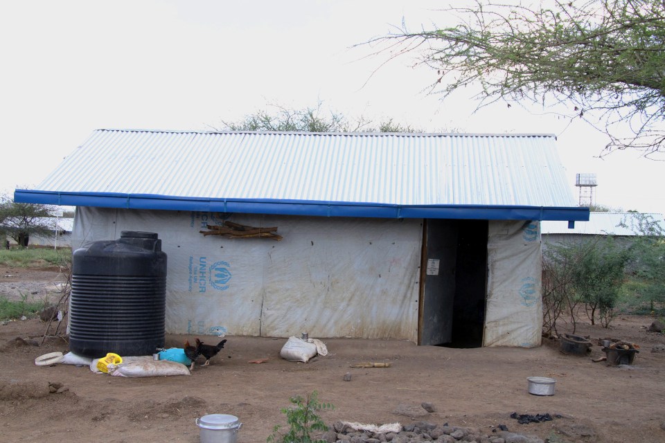 Homes in Kakuma are small, single-room dwellings constructed out of tarp, metal or mudbrick.