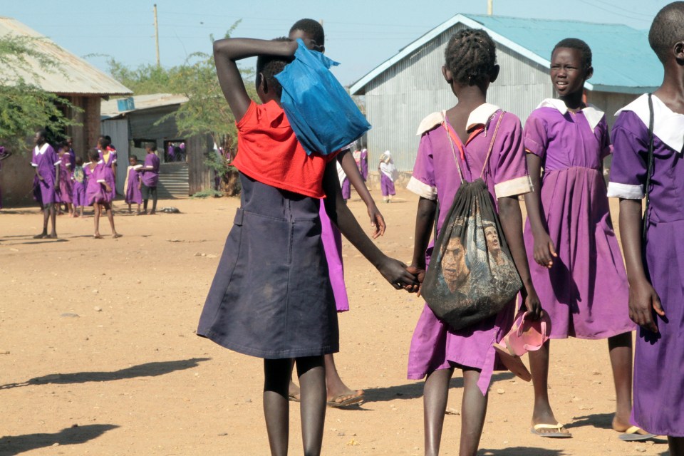 Students wander around the courtyard during a break between classes at Kakuma’s Bahr El Naam Primary School.