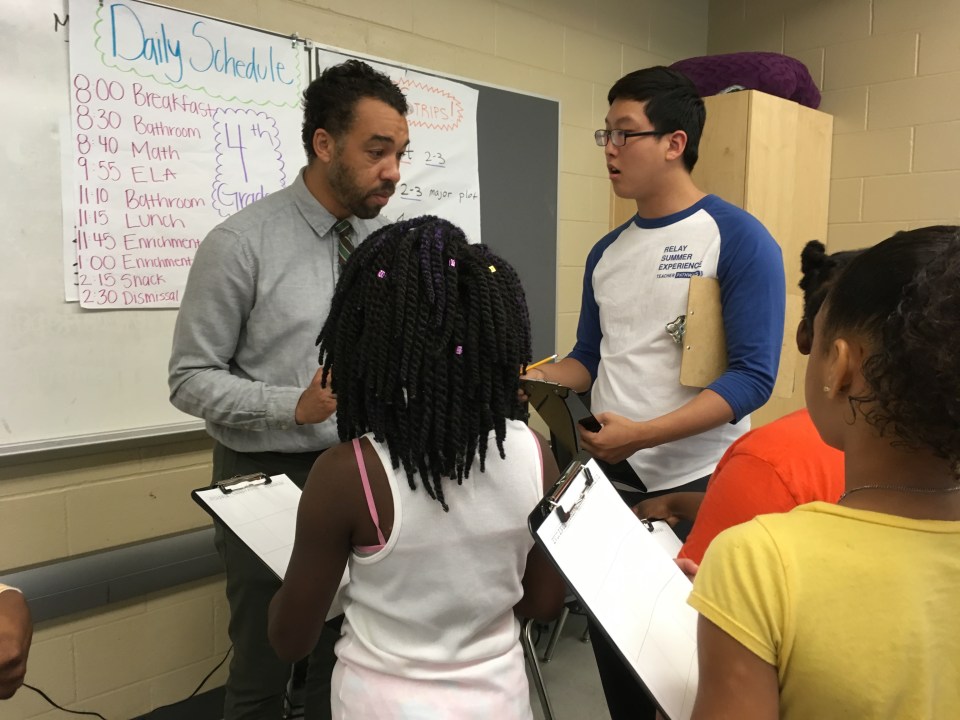 Jabali Sawicki, left, oversees day-to-day operations at the New Orleans summer camp and is also senior director of Inspire for Relay Teacher Pathways.